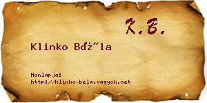 Klinko Béla névjegykártya